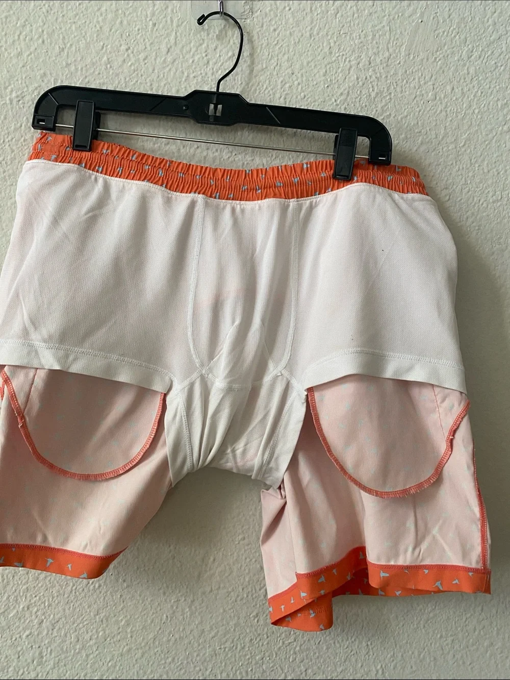 Birddogs Men’s Orange and White bird print Inner Banks Swim Trunks XL
